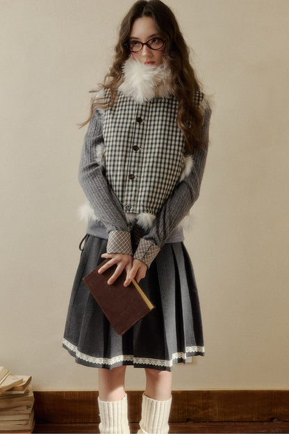 Reversible Polka Dot Plaid Faux Fur Vest