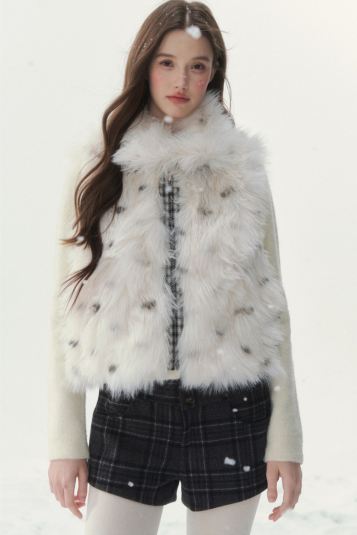 Reversible Polka Dot Plaid Faux Fur Vest