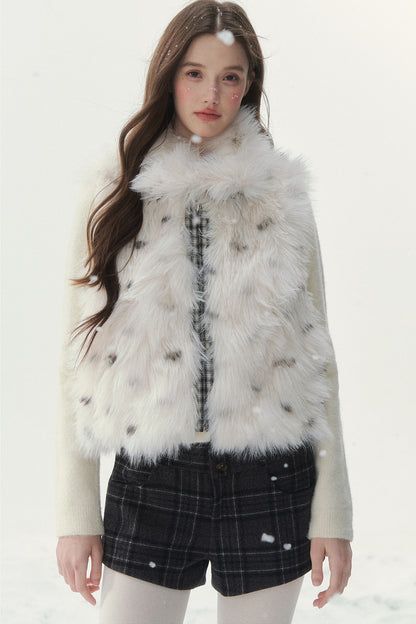 Reversible Polka Dot Plaid Faux Fur Vest