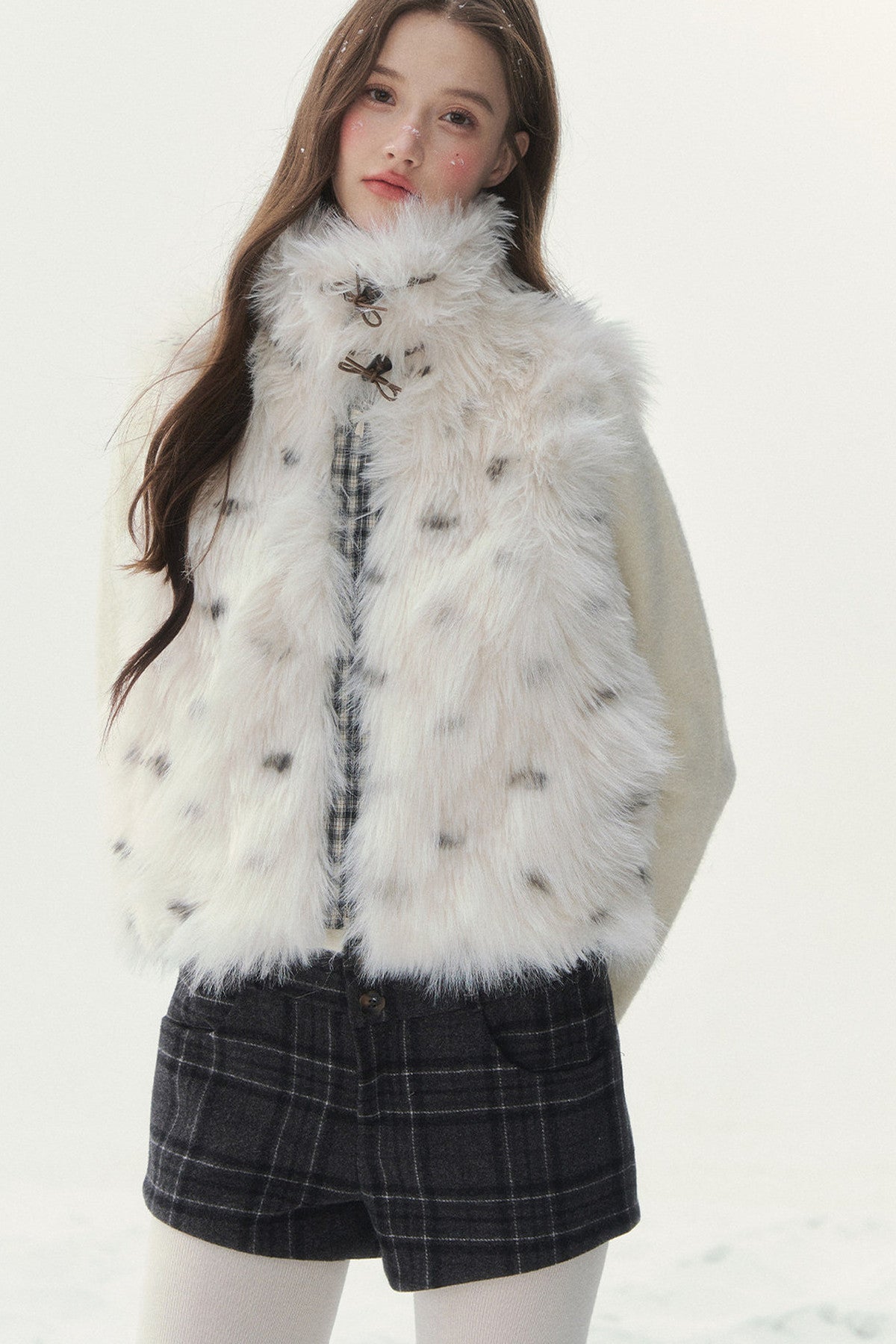 Reversible Polka Dot Plaid Faux Fur Vest