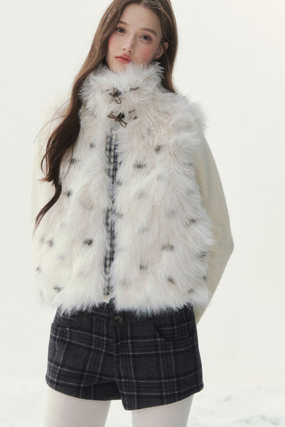 Reversible Polka Dot Plaid Faux Fur Vest