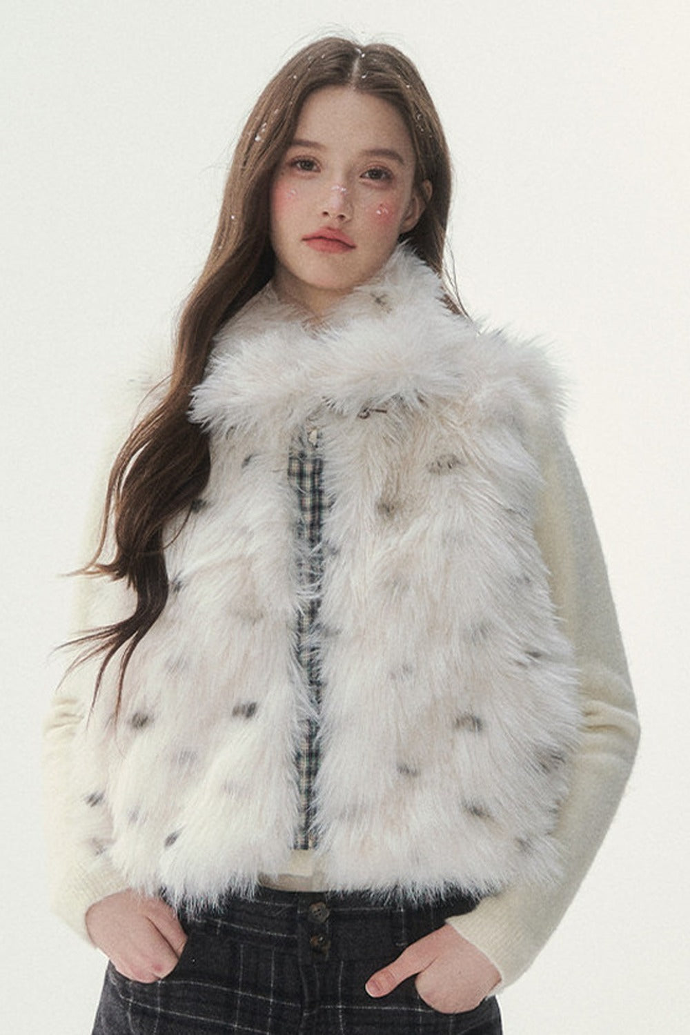 Reversible Polka Dot Plaid Faux Fur Vest