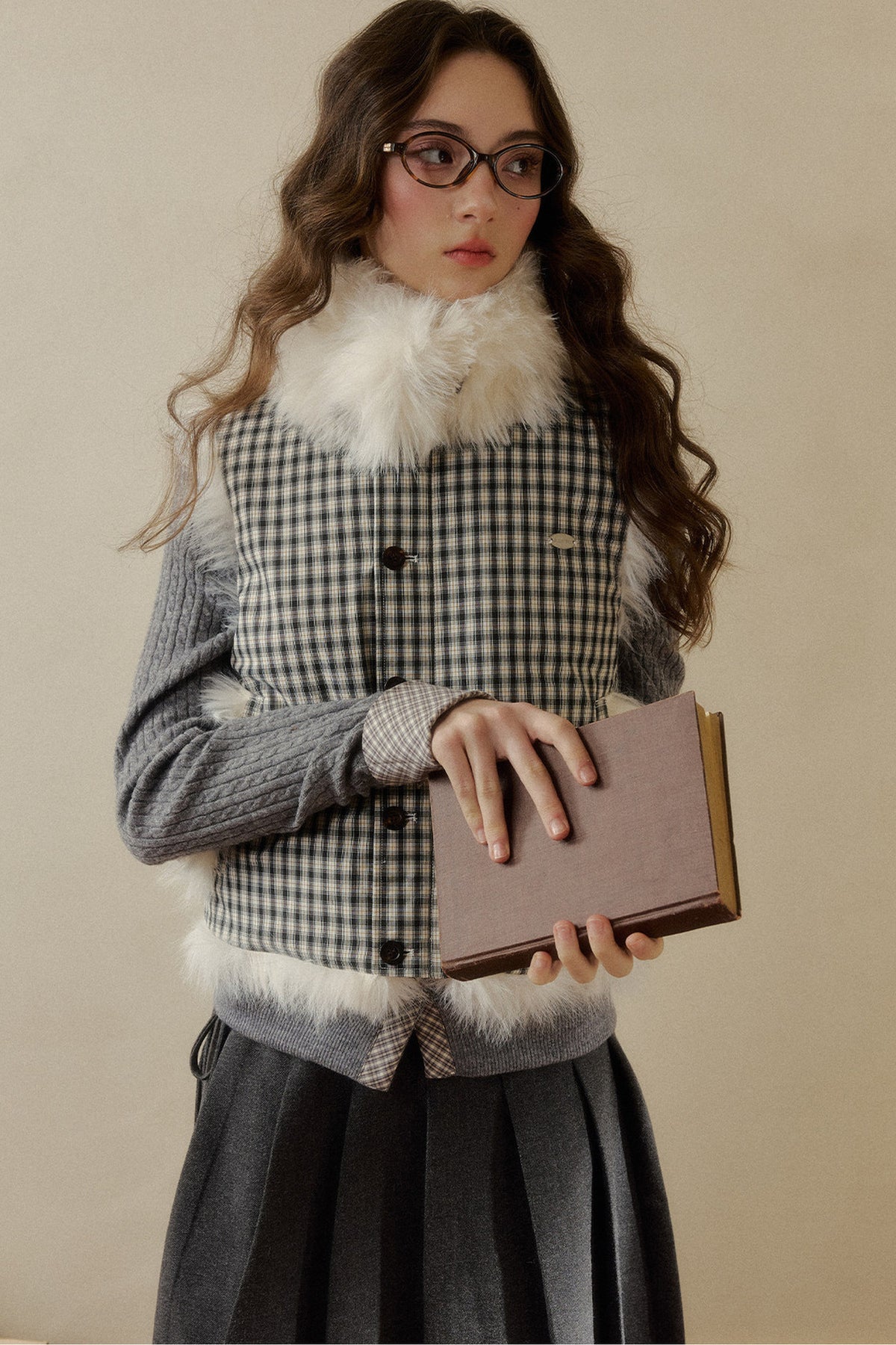 Reversible Polka Dot Plaid Faux Fur Vest