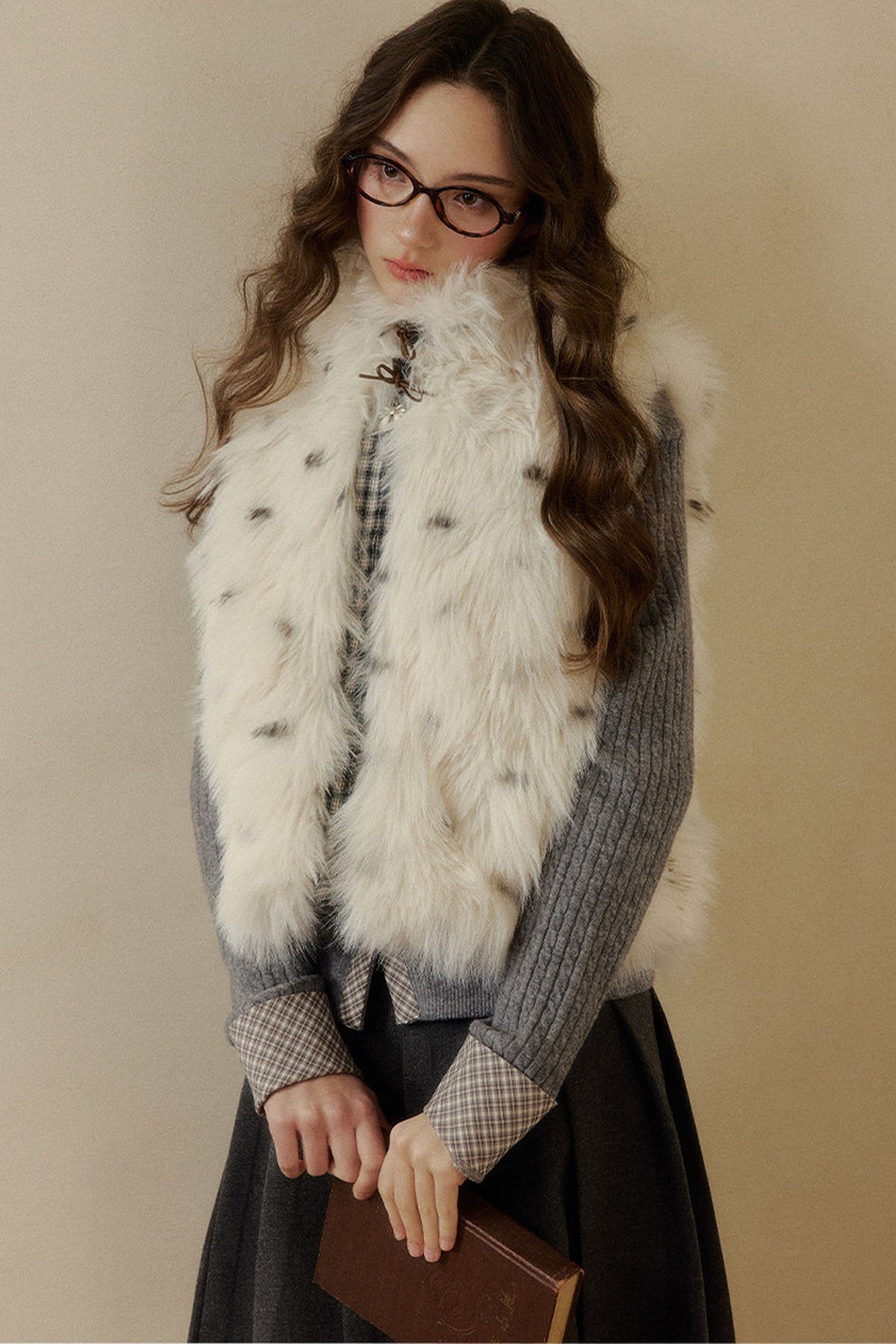 Reversible Polka Dot Plaid Faux Fur Vest