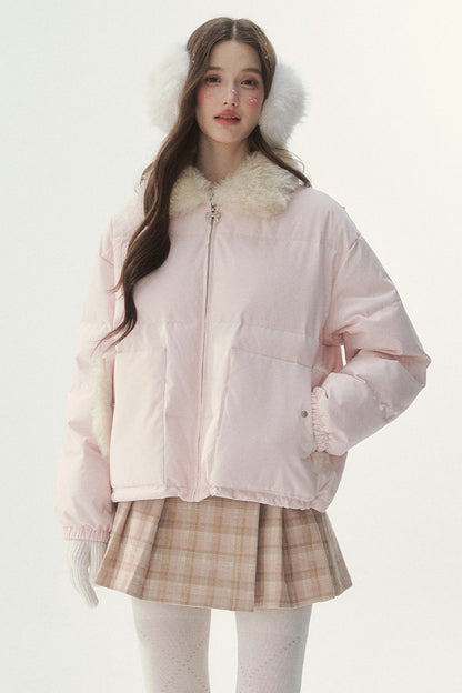 Chaqueta de plumón reversible rosa con motivo Fair Isle