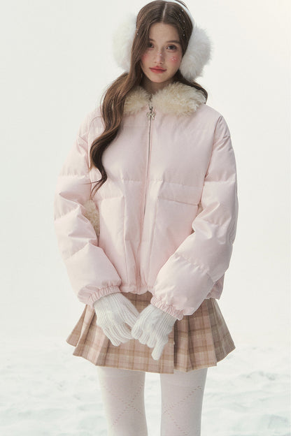 Chaqueta de plumón reversible rosa con motivo Fair Isle