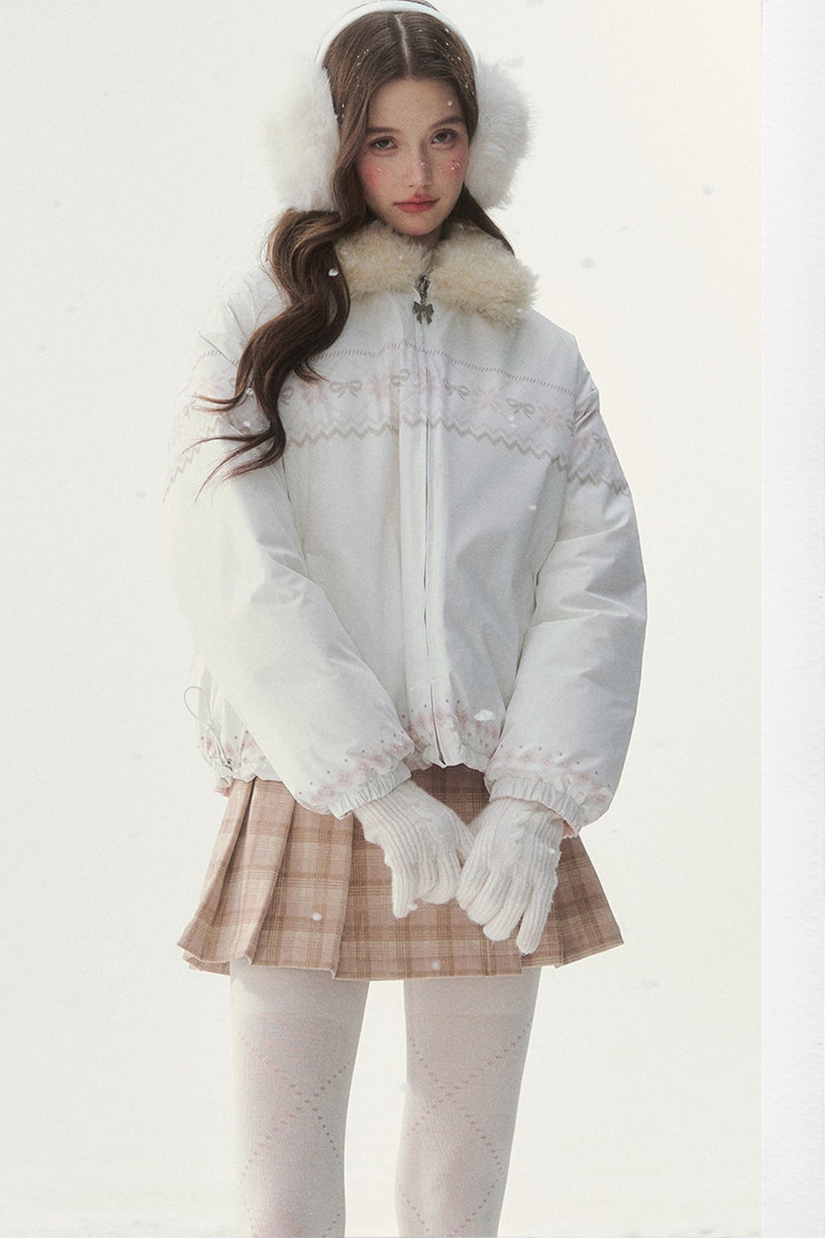 Chaqueta de plumón reversible rosa con motivo Fair Isle