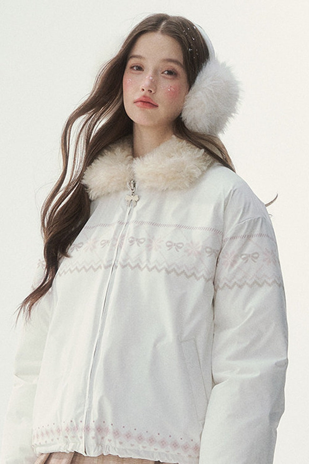 Chaqueta de plumón reversible rosa con motivo Fair Isle