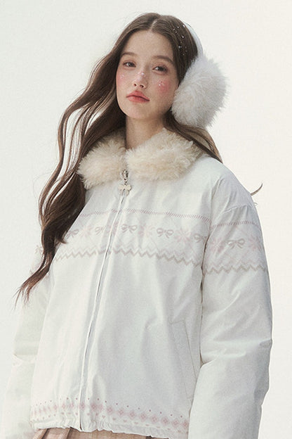 Chaqueta de plumón reversible rosa con motivo Fair Isle