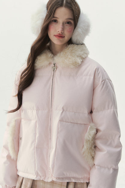Chaqueta de plumón reversible rosa con motivo Fair Isle