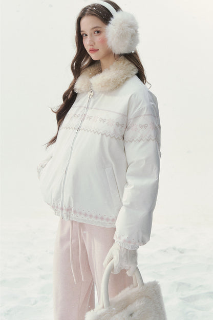 Chaqueta de plumón reversible rosa con motivo Fair Isle
