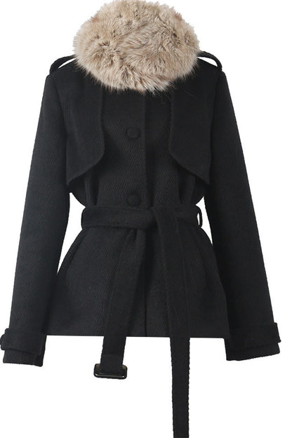 Slimming Woolen Detachable Fur Collar Coat Set-Up