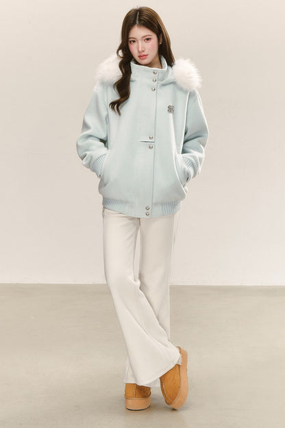 Blue Quilted Hooded Jacket