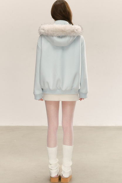 Blue Quilted Hooded Jacket