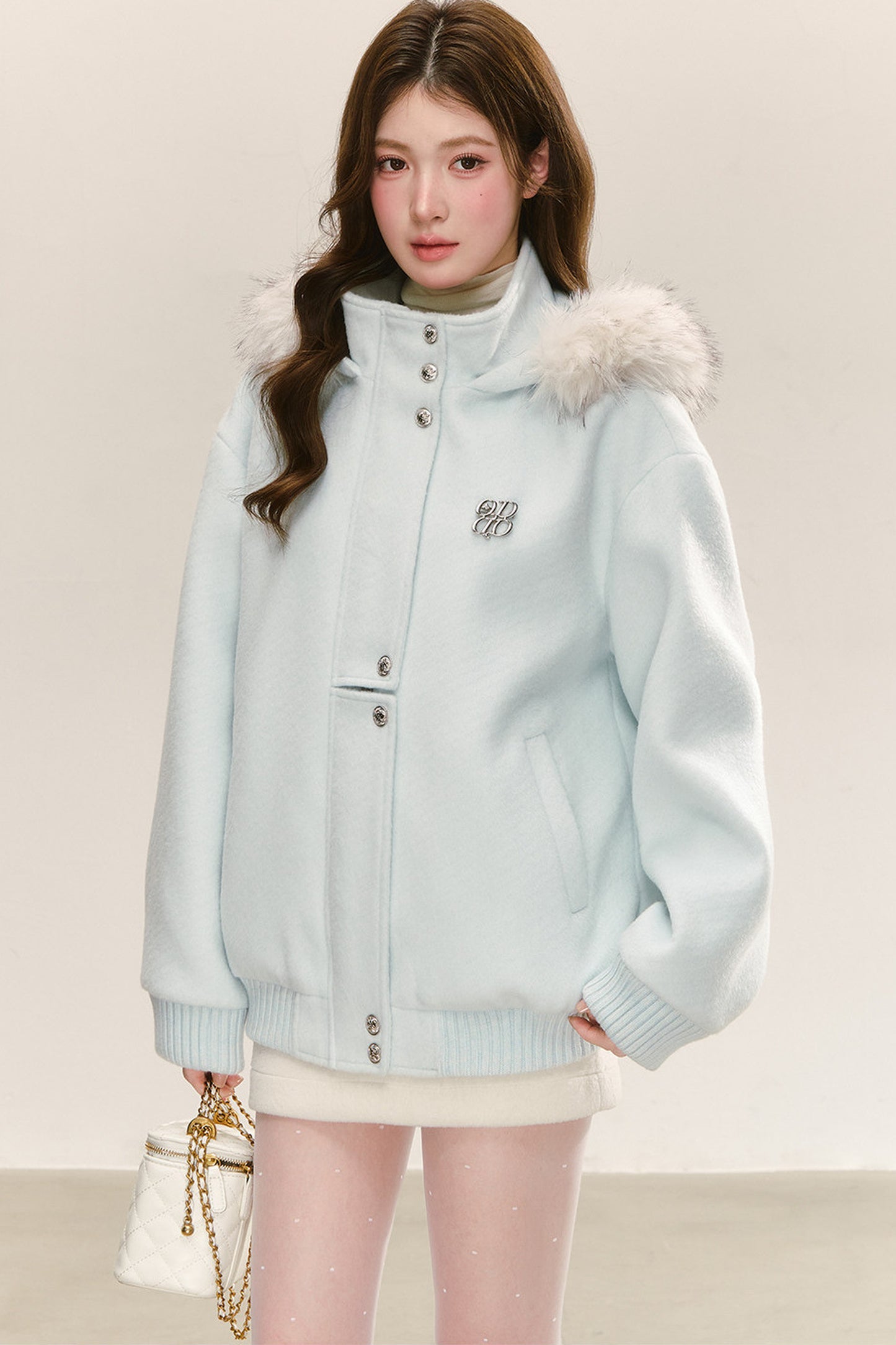 Blue Quilted Hooded Jacket
