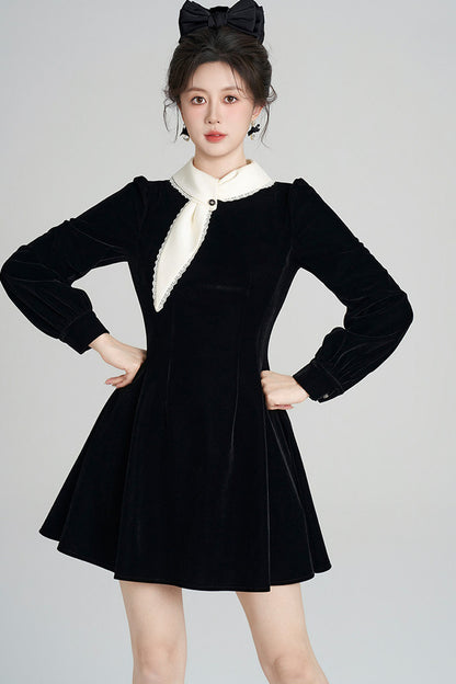 Black Velvet Collar Dress