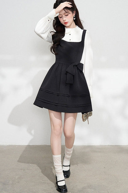 Layered-Look Puffy Collared Dress