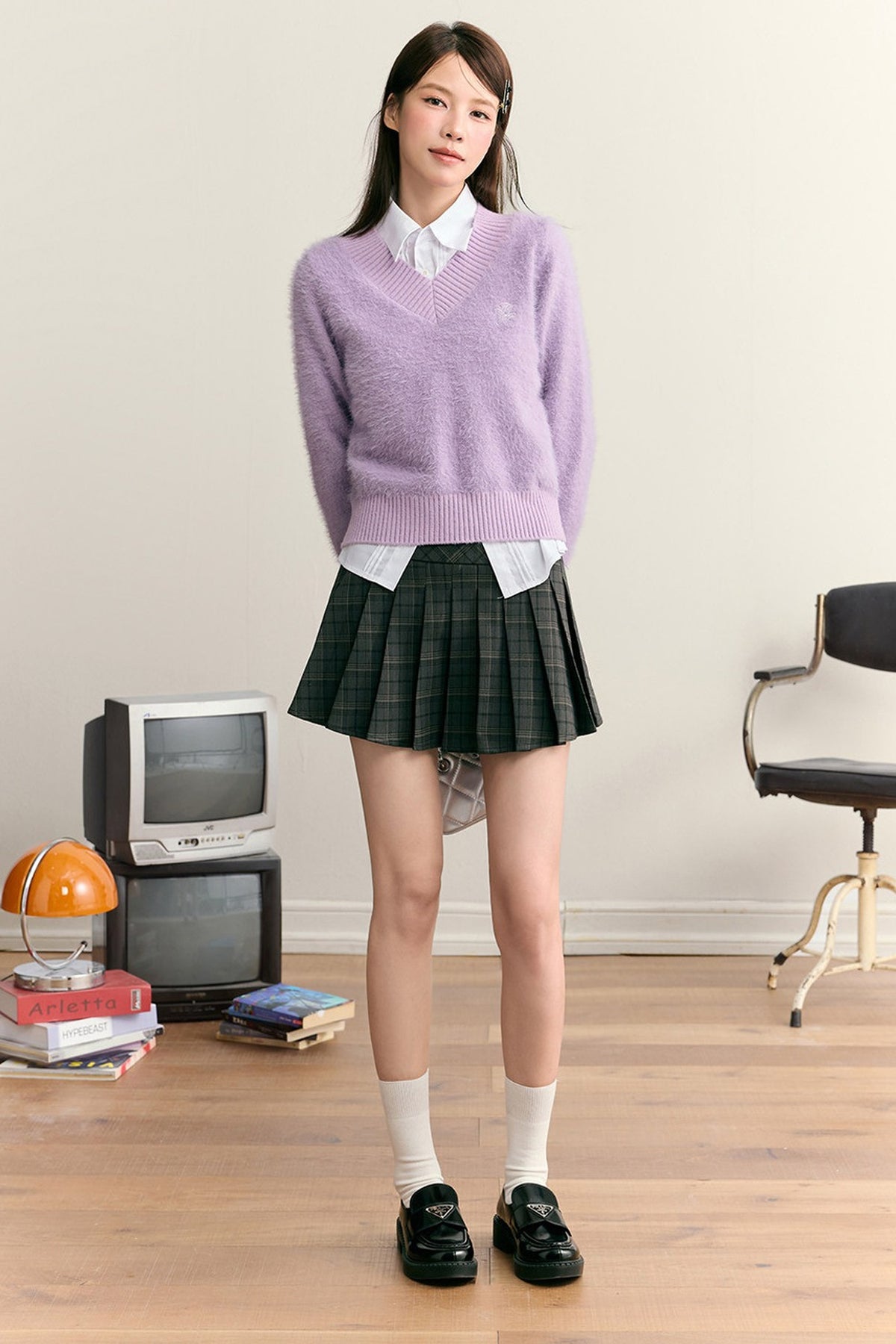 Imitation Mink Fur V-Neck Pullover Sweater