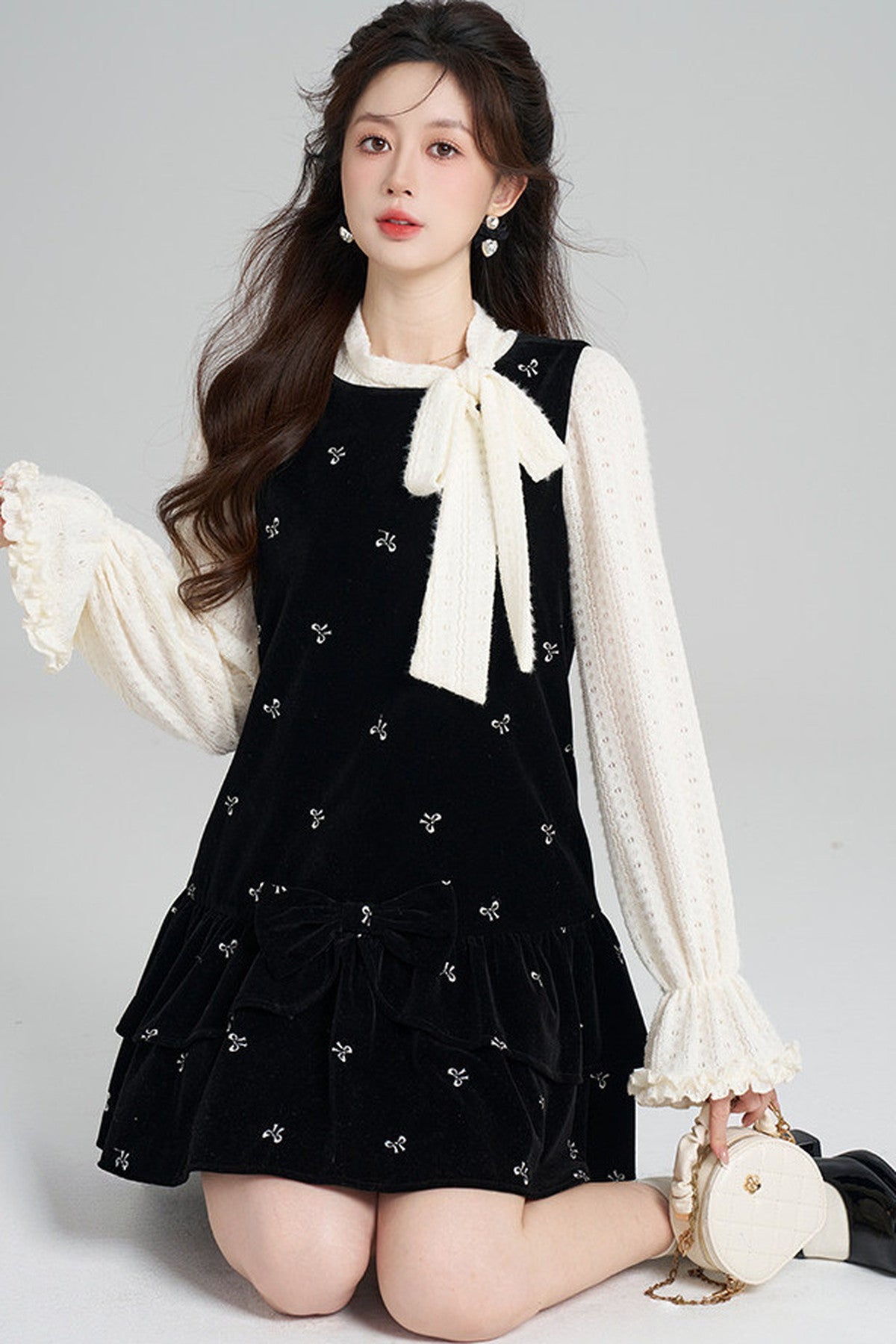 Black Velvet A-Line Dress and Top Set-Up