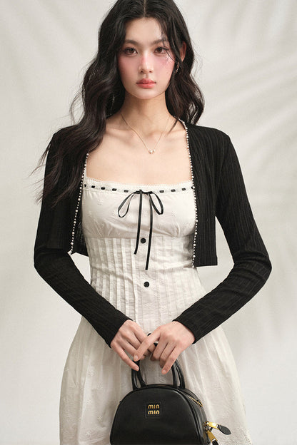 White Strappy Dress & Cardigan Set-Up