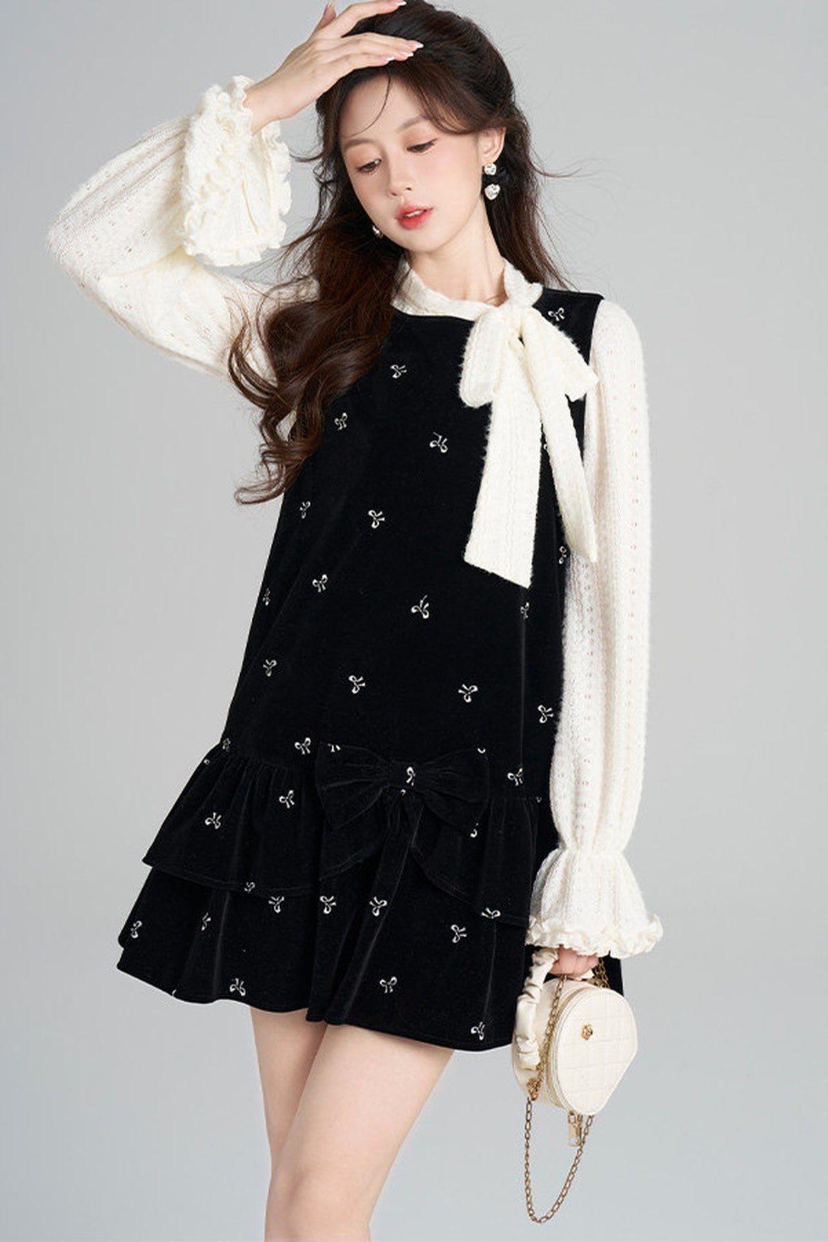 Black Velvet A-Line Dress and Top Set-Up