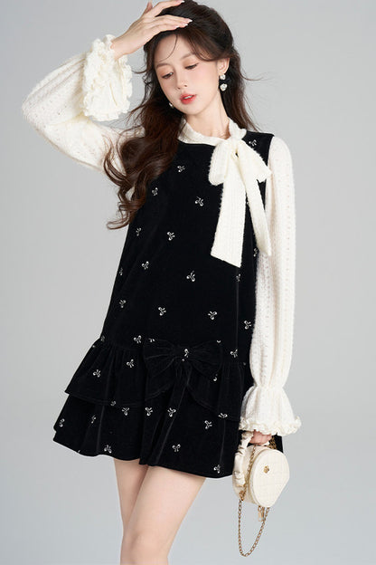 Black Velvet A-Line Dress and Top Set-Up