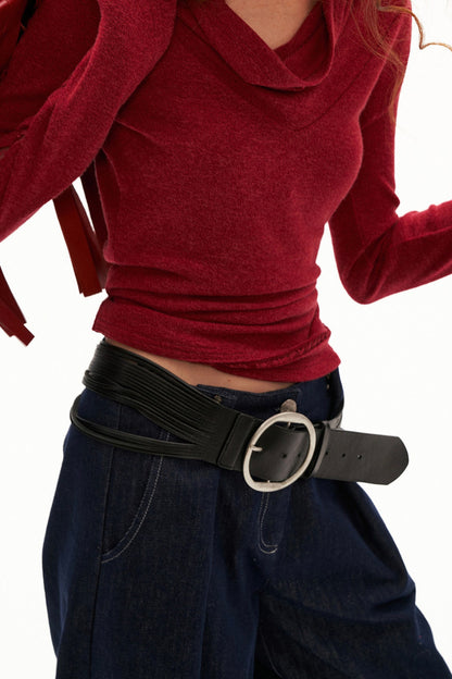 Off-Shoulder Long-Sleeve Cowl T-Shirt