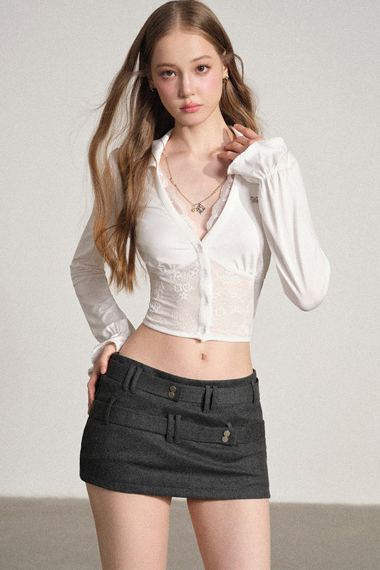 White Lace V-Neck Blouse