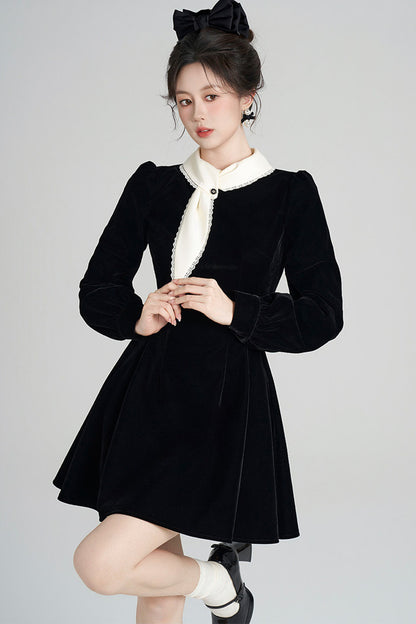 Black Velvet Collar Dress