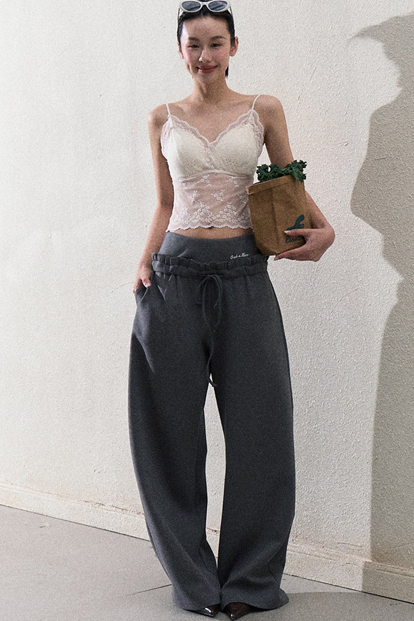 Liquid Cotton Ruffle Wide-Leg Pants