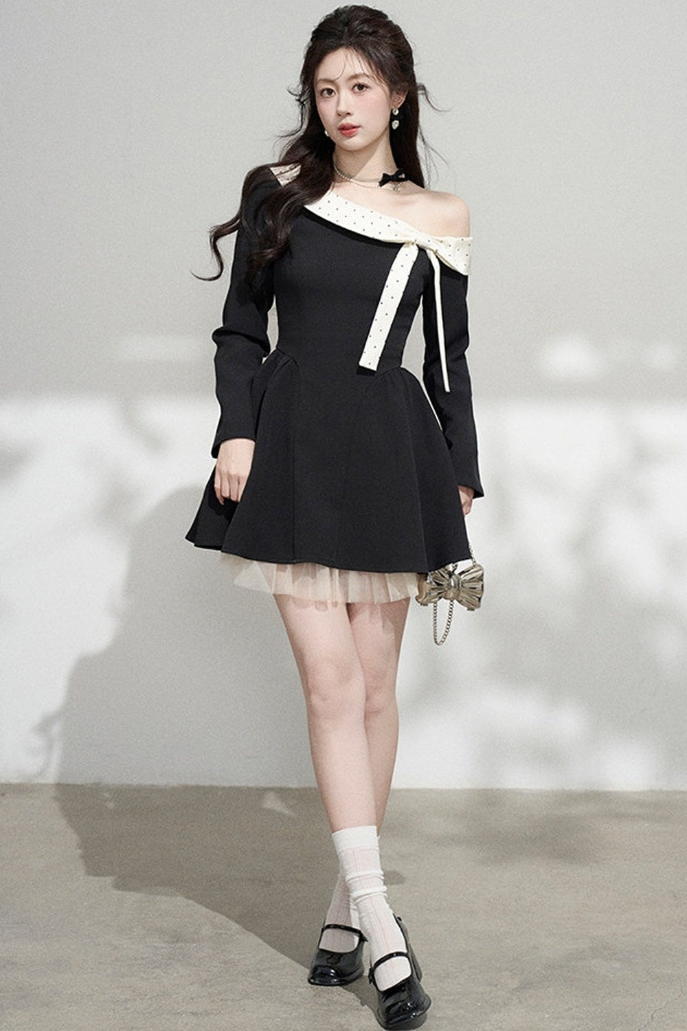 Black Off-Shoulder Mesh Dress