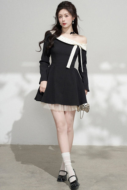 Black Off-Shoulder Mesh Dress