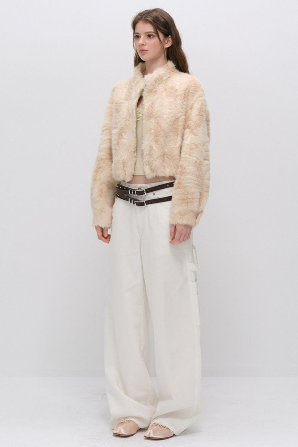 Stand Collar Faux Fur Jacket