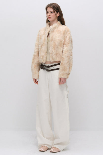Stand Collar Faux Fur Jacket