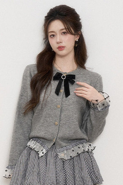 Gray Mesh Spliced Cardigan