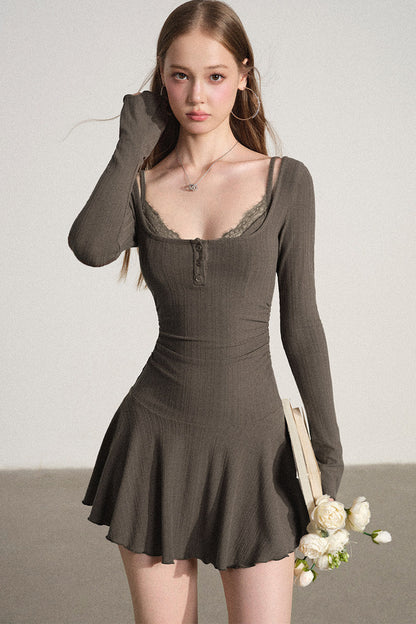 Layered-Look Square Neck Dress