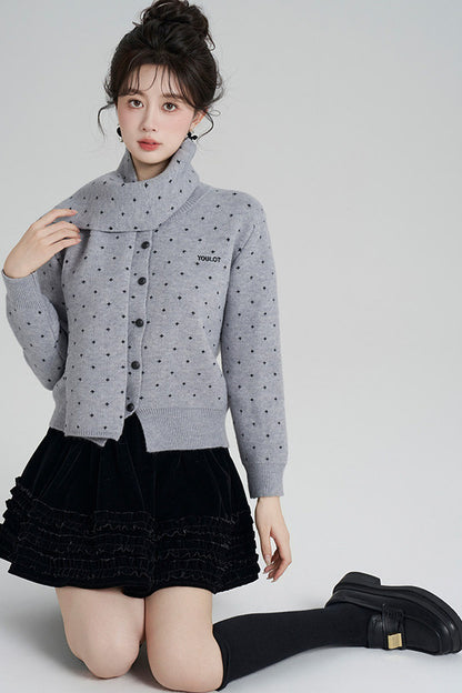 Short Woolen Knit Cardigan