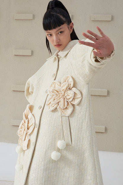 Floral Pleated Wool Coat