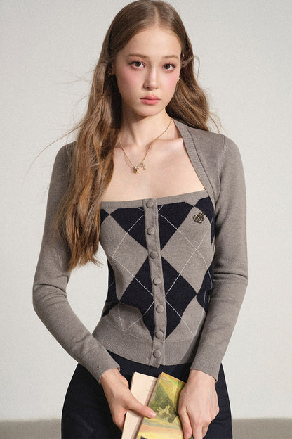 Slim Fit Argyle Knit Top