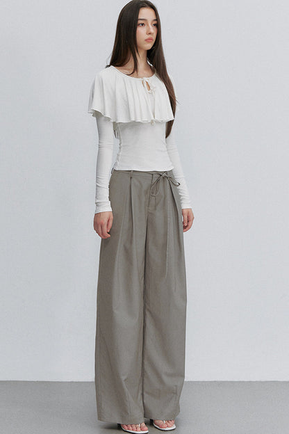 Tie-Front Ruffle Cape Long Sleeve Top