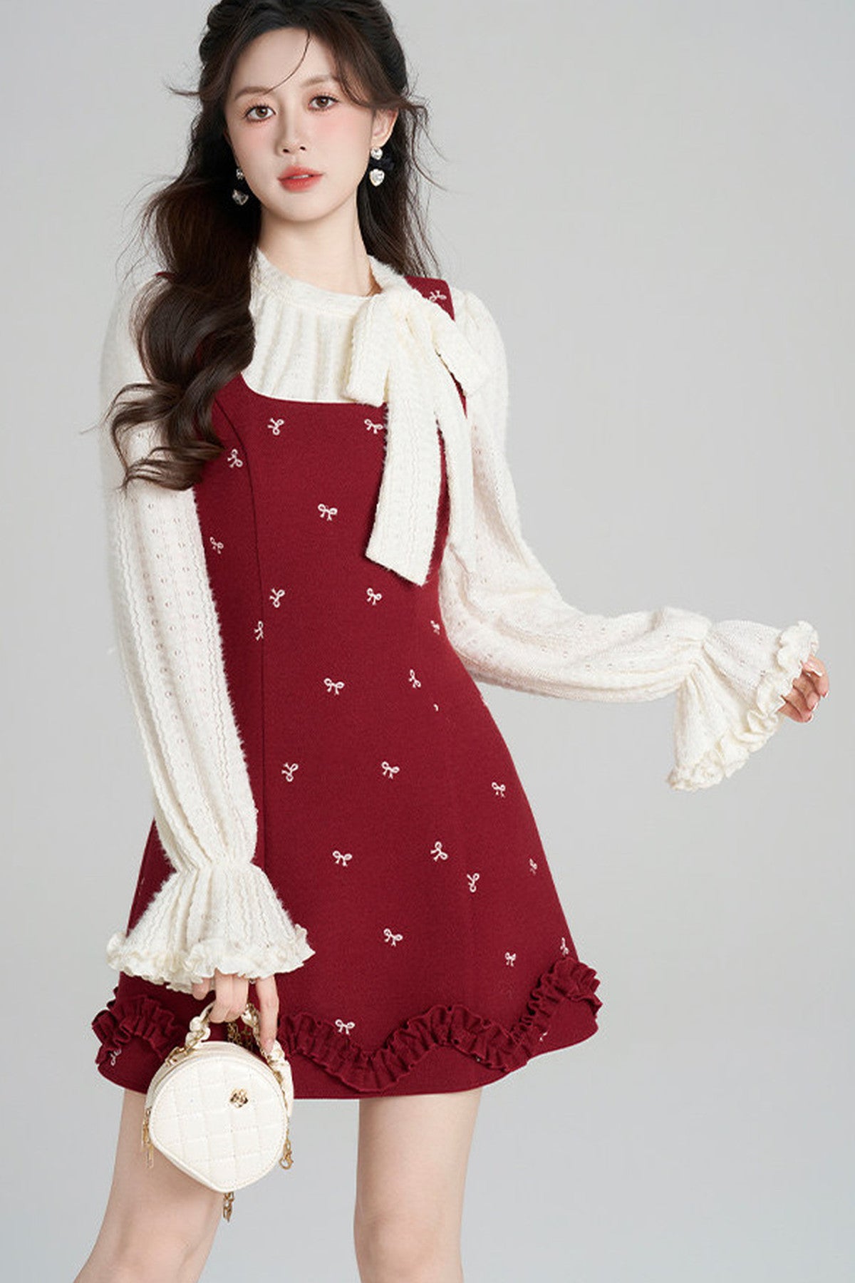 Red Sleeveless Dress and Apricot Top Set-Up