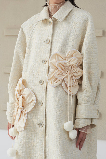 Floral Pleated Wool Coat