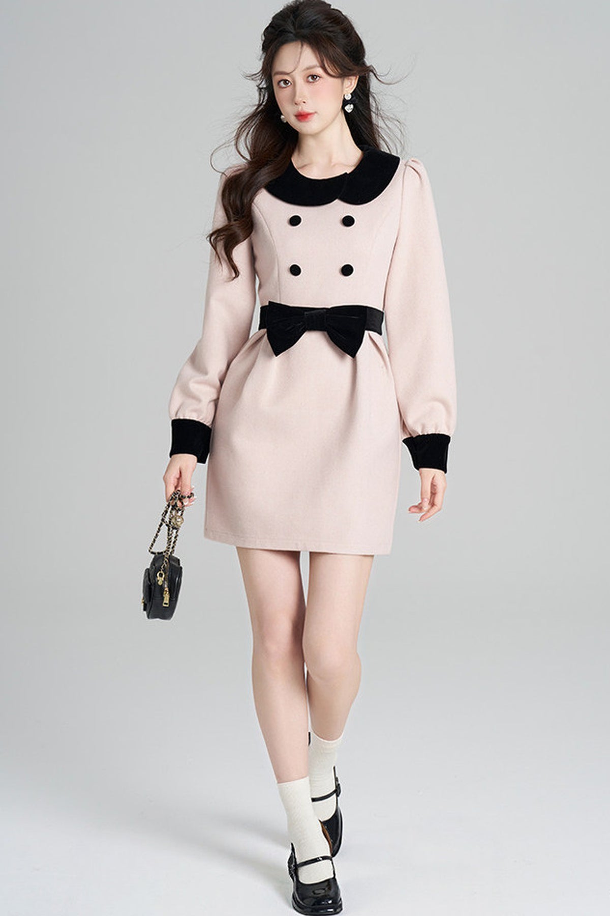 Pink Woolen Cinched Waist Dress