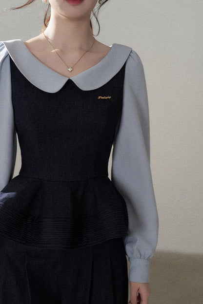 Doll Collar Shirt and Wide-Leg Pants Set-Up