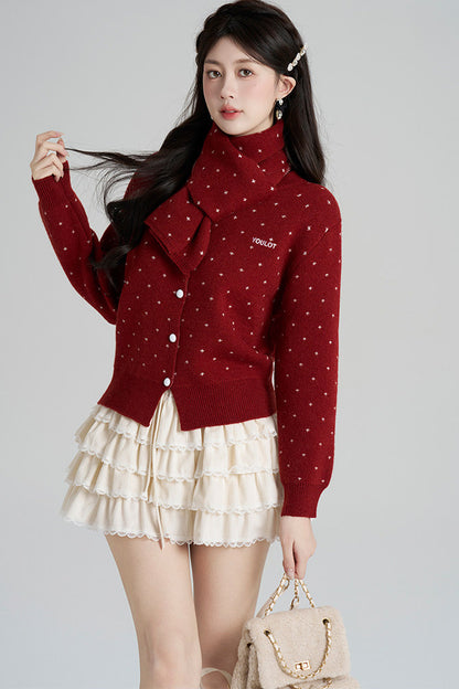 Short Woolen Knit Cardigan