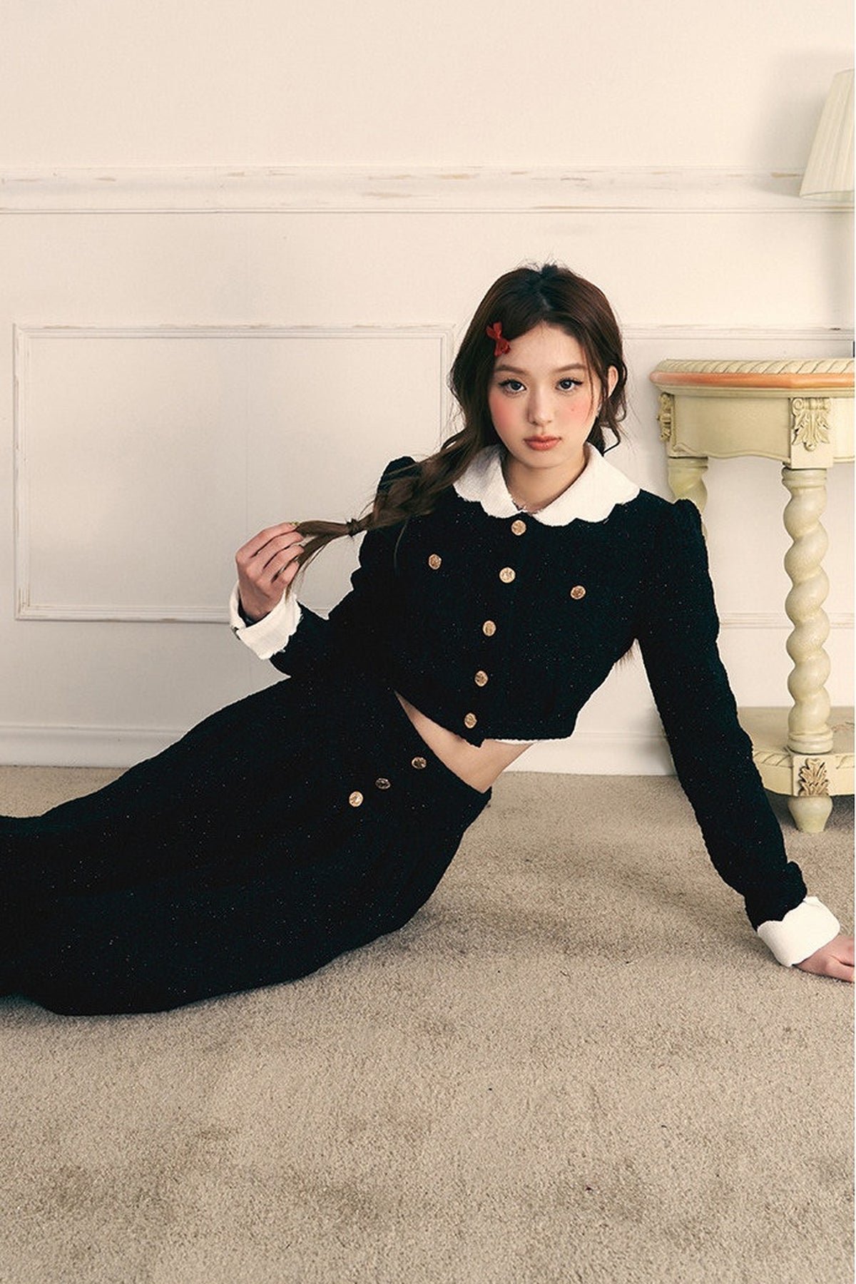 Tweed Jacket and Long Skirt Two-Piece Set