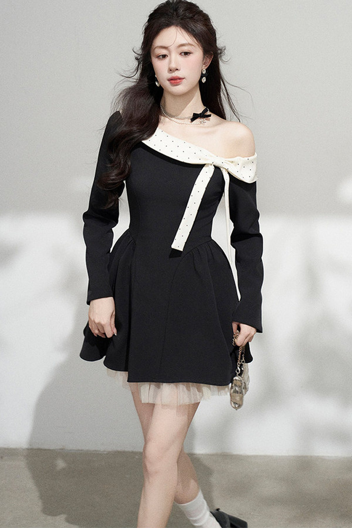 Black Off-Shoulder Mesh Dress