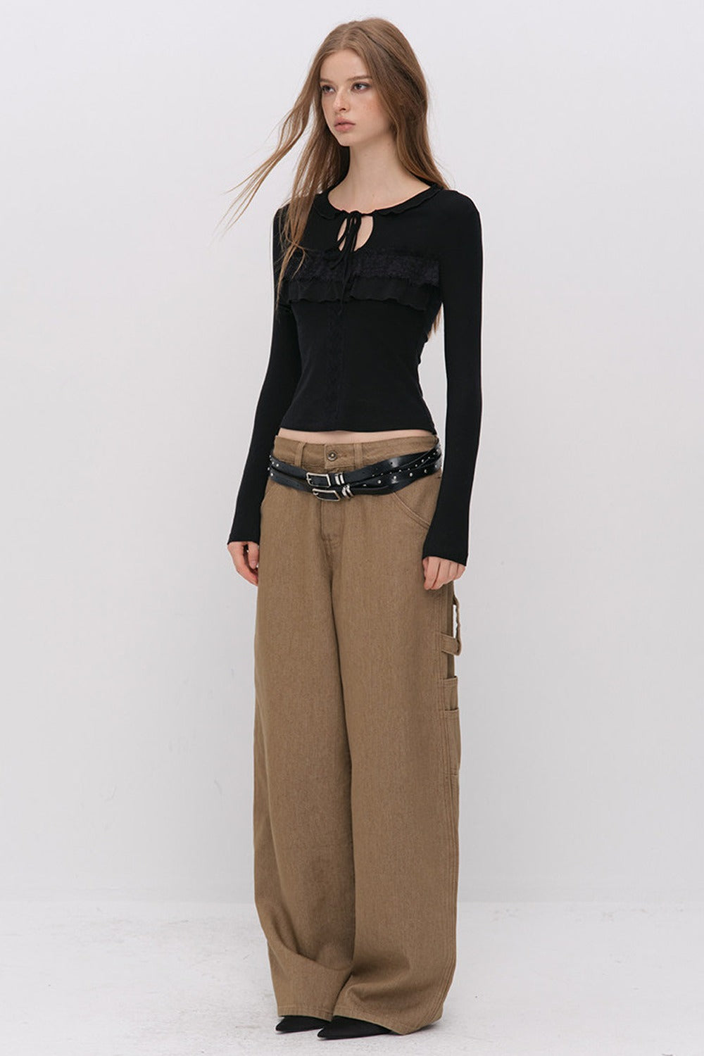 Lace-Up Hollow Lace T-Shirt