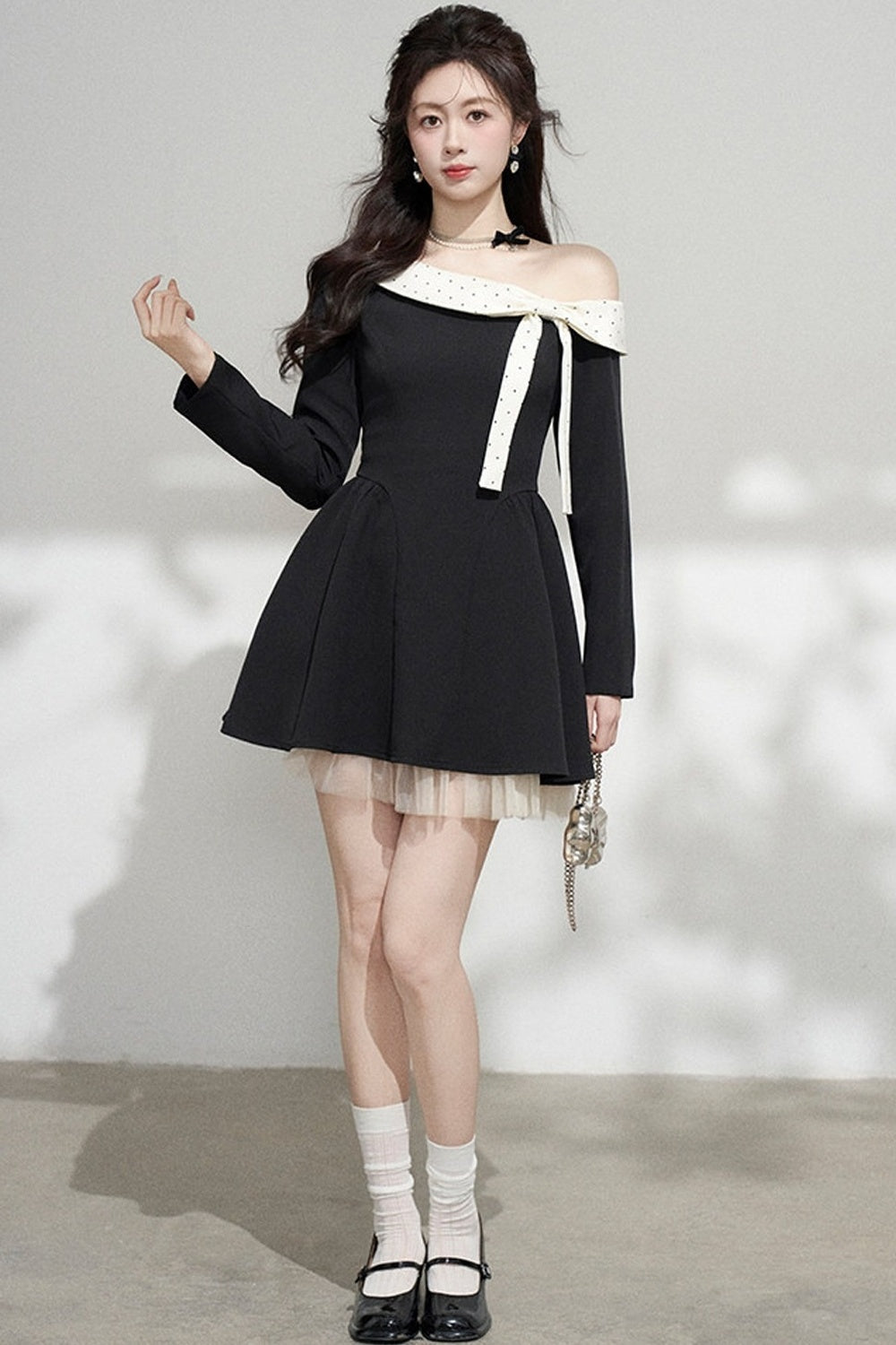 Black Off-Shoulder Mesh Dress