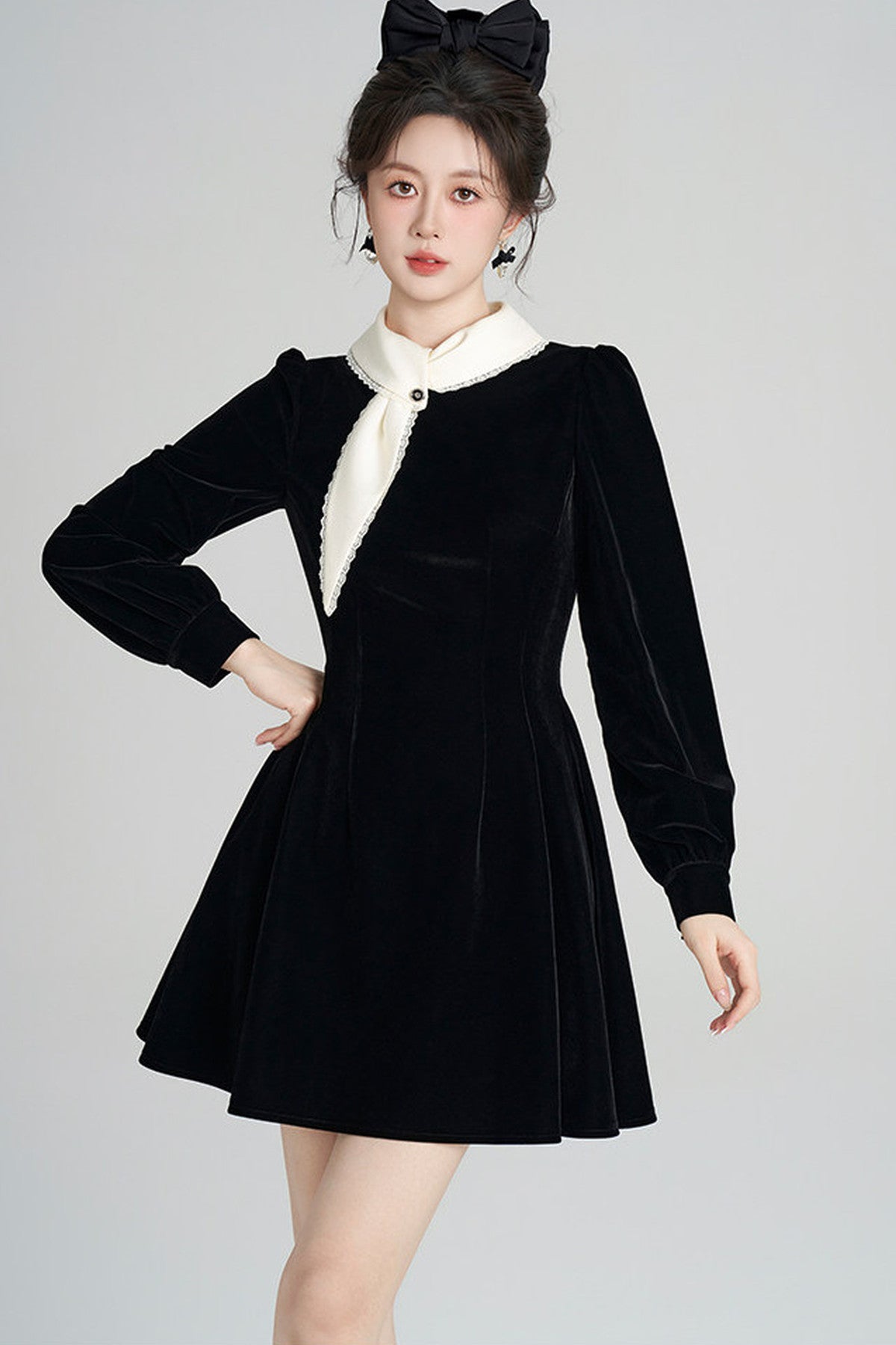 Black Velvet Collar Dress